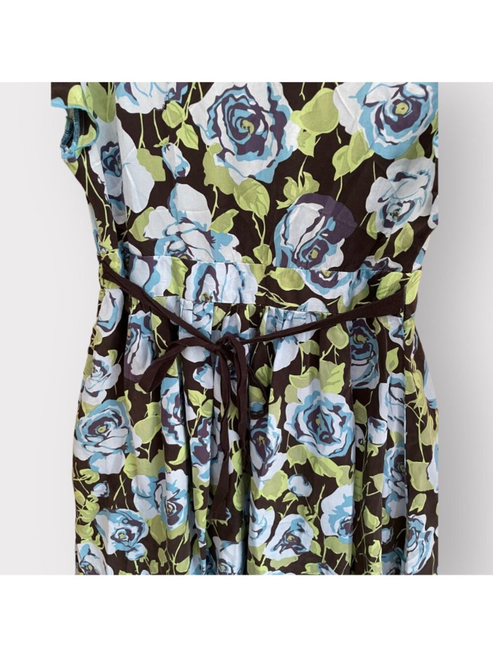 Free People Size 4 Blue Floral Silk Flutter Sleeve V-Neck Coquette Mini Dress - Picture 10 of 11